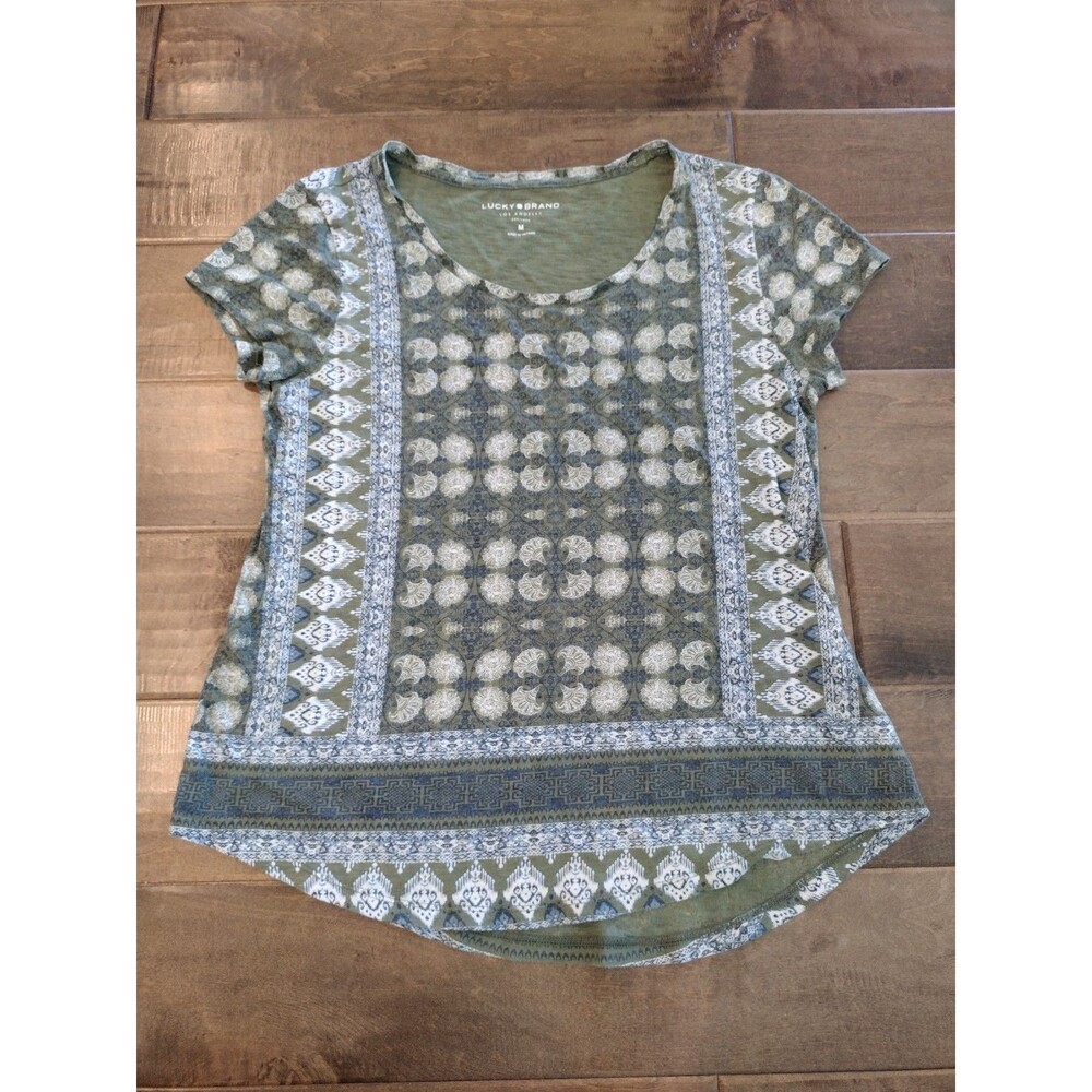 LUCKY BRAND Women's short-sleeve Boho cotton blend green t-shirt tee - M
